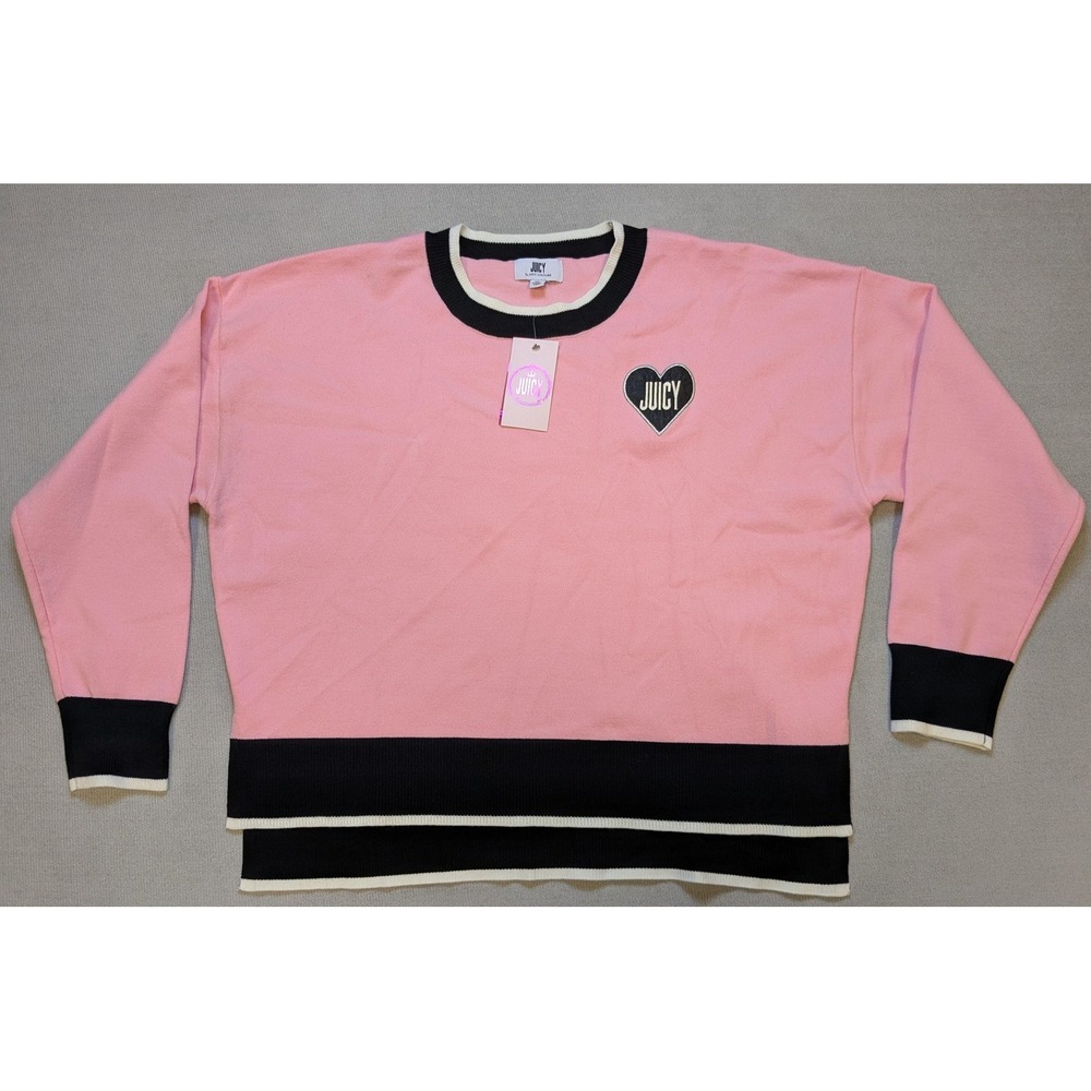 Juicy Couture Sweatshirt Womens XL Pink Crewneck Pullover Colorblock Knit New